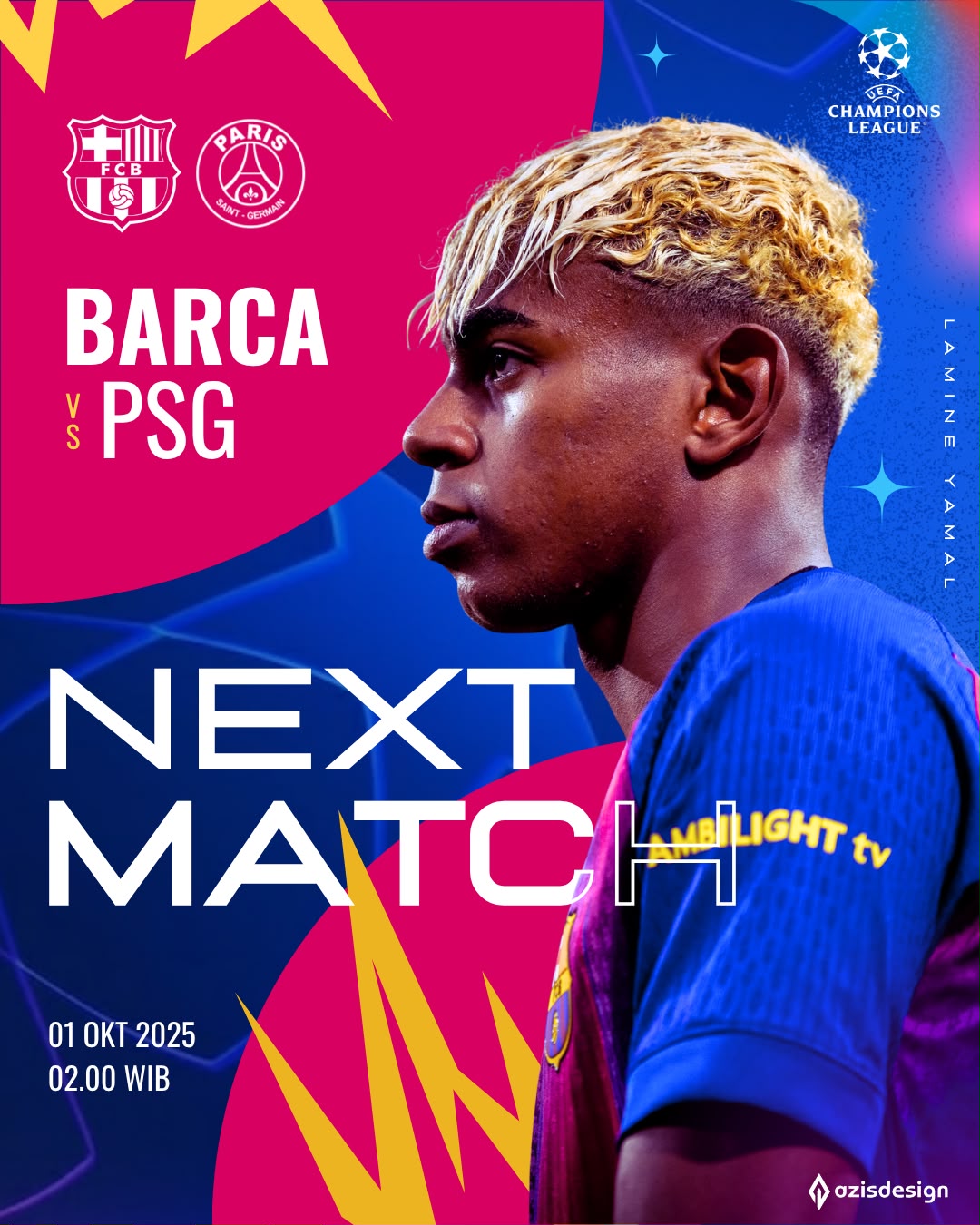 Exemple d'affiche 'Next Match' aux formes organiques et couleurs vives