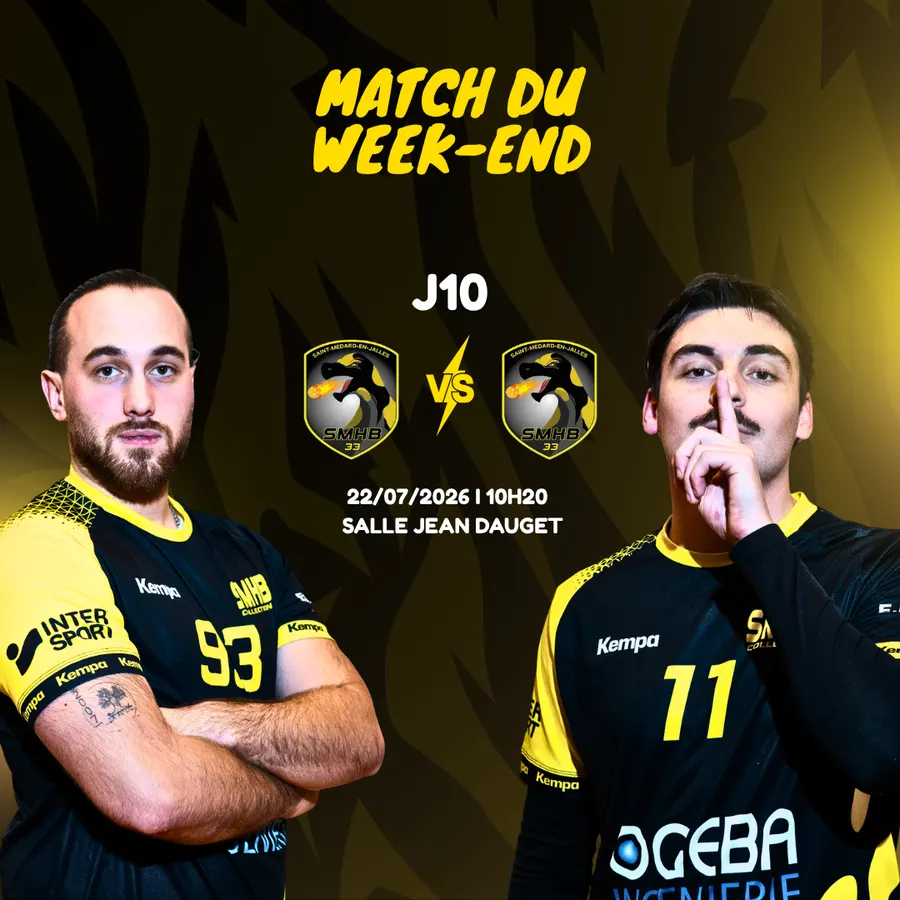 Affiche 'Match du week-end', création fictive imaginée pour Saint Médard Handball, exemple Pack Klubik