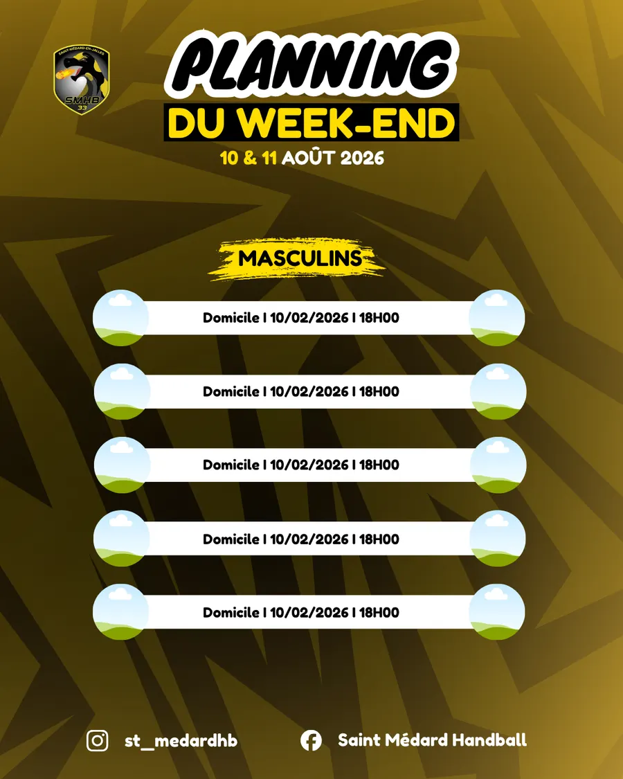 Visuel 'Planning du week-end', Saint Médard Handball