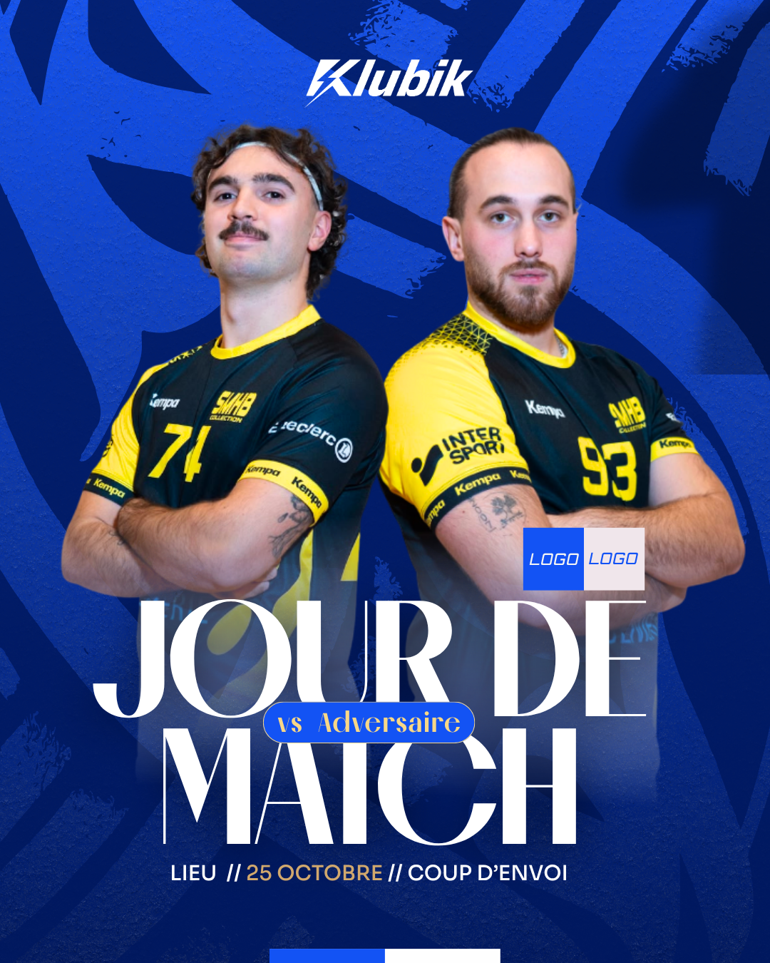 Template gratuit 'Jour de match' à personnaliser avec vos logos et votre date